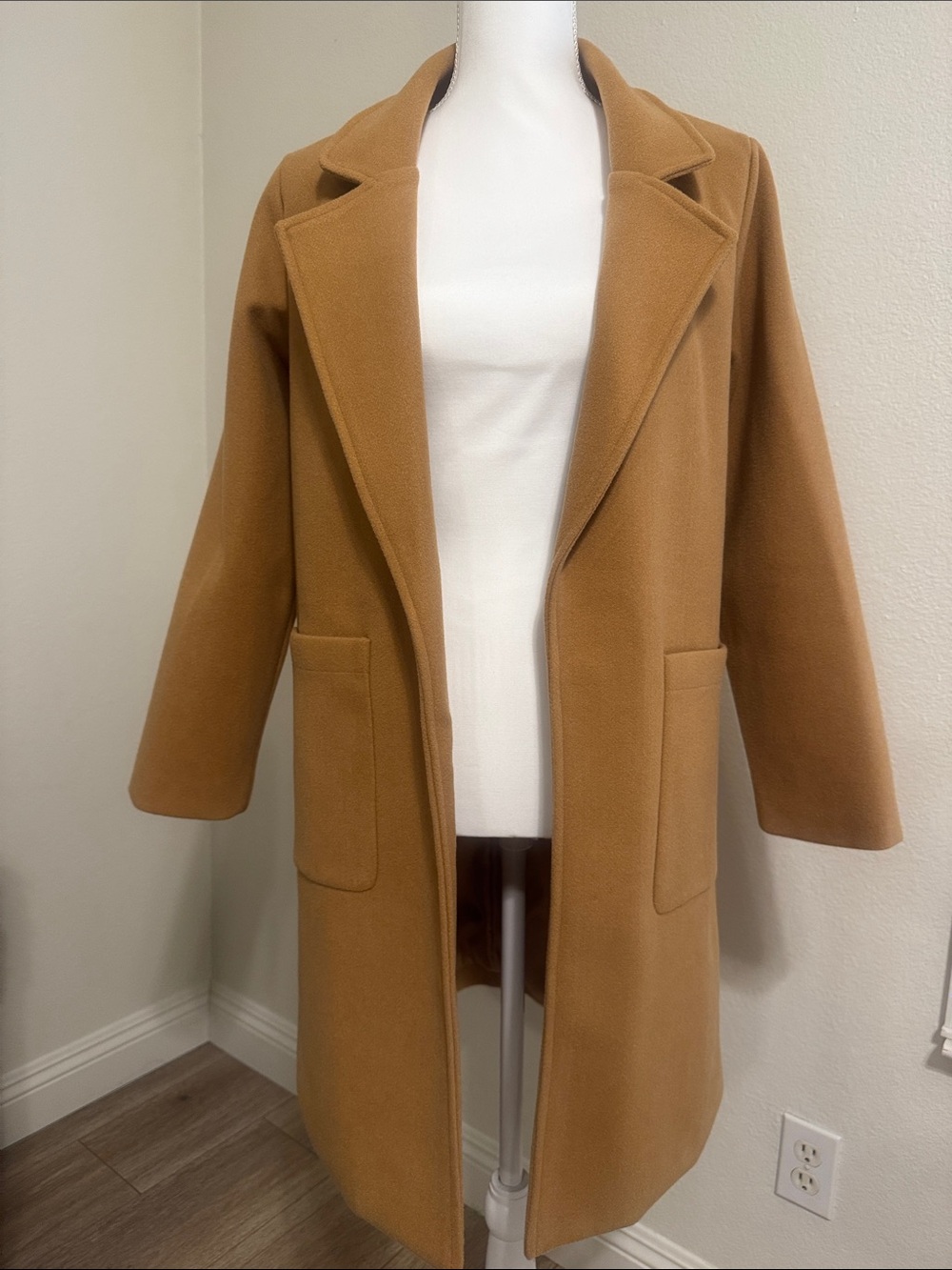 Women's Camel Open-Front Trench Coat